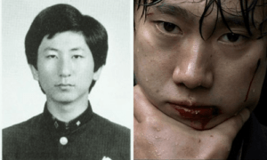 華城連続殺人事件の真犯人である李春在（左）と、映画『殺人の追憶』で容疑者を演じたパク・ヘイル（CJエンタテインメント提供）